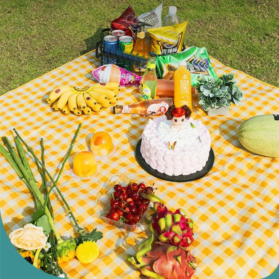 Faltbare Picknickmatte für Strand und Camping, wasserdichte und feuchtigkeitsbeständige Campingdecke in Grün und Gelb - Bild 1