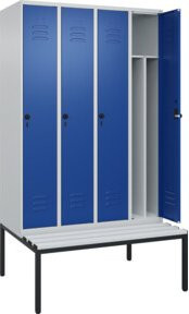 C+P Spind Classic PLUS Garderobenschrank mit Sitzbank, 4 Abteile, Lichtgrau, B/T/H: 212 x 120 x 81,5 cm - Bild 1