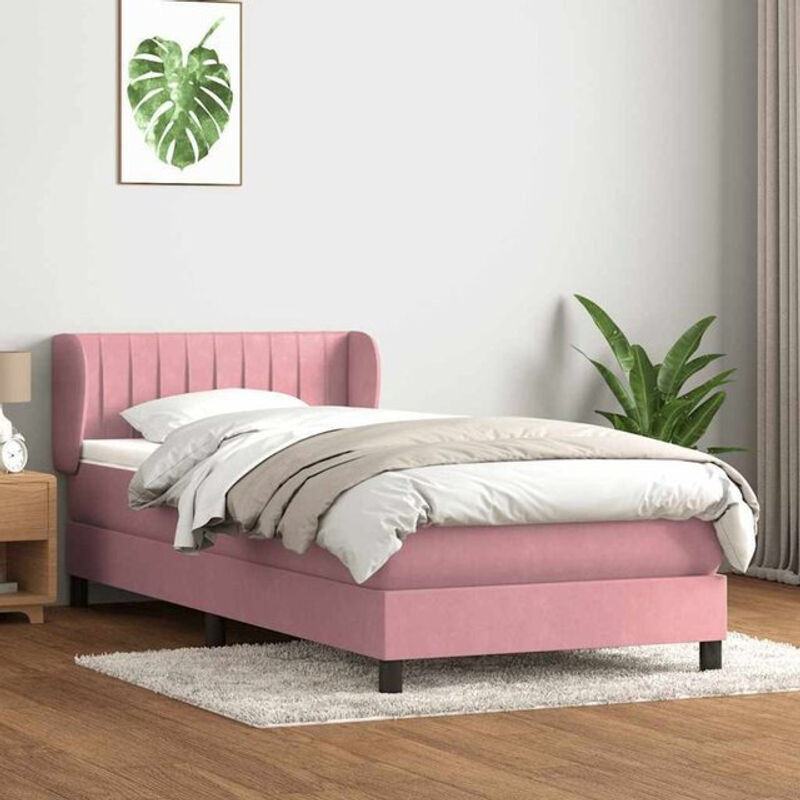 vidaxl Boxspringbett mit Matratze aus Samt in Rosa und Weiß, B/T/H: 80 x 220 cm - Bild 1