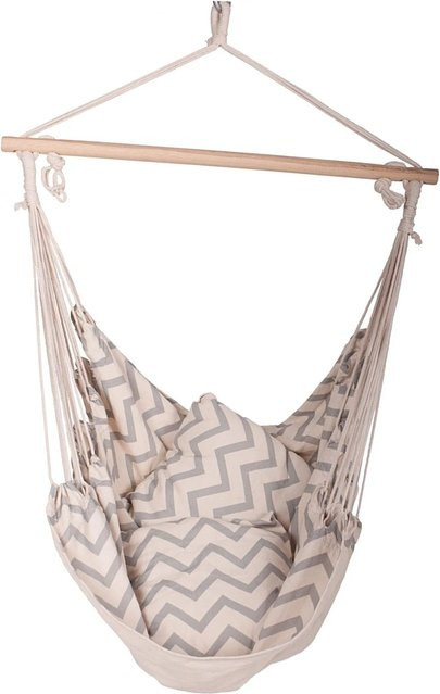 DELUKE Hängesessel MAINZ aus Hartholz mit 2 Kissen in Beige für Indoor und Outdoor - Bild 1