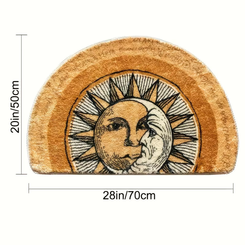 VIKAMA Halbrunder Teppich mit Vintage-Sonnen- und Mondmuster, rutschfeste Bodenmatte für Schlafzimmer und Badezimmer, Durchmesser: 70 cm - Bild 2