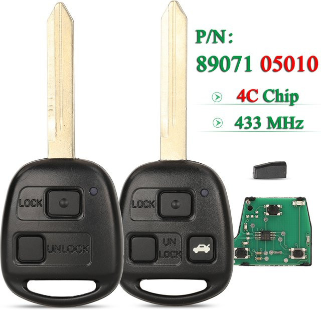 Jingyuqin Ersatz-Autoschlüssel 89071-05010 mit 4C-Chip für Toyota Yaris und Avensis, 433 MHz, Schwarz mit Schlüsselanhänger - Bild 1