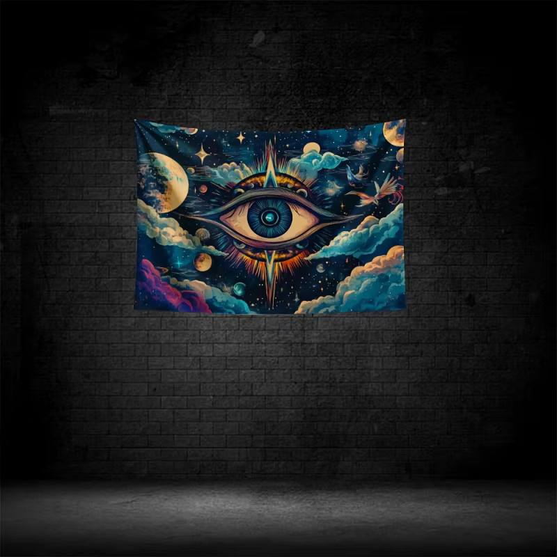 VIKAMA Wandbehang mit blauem Augen-Motiv, abstrakte Boho-Wandkunst im psychedelischen Design für dein Schlafzimmer oder Festival-Deko - Bild 4