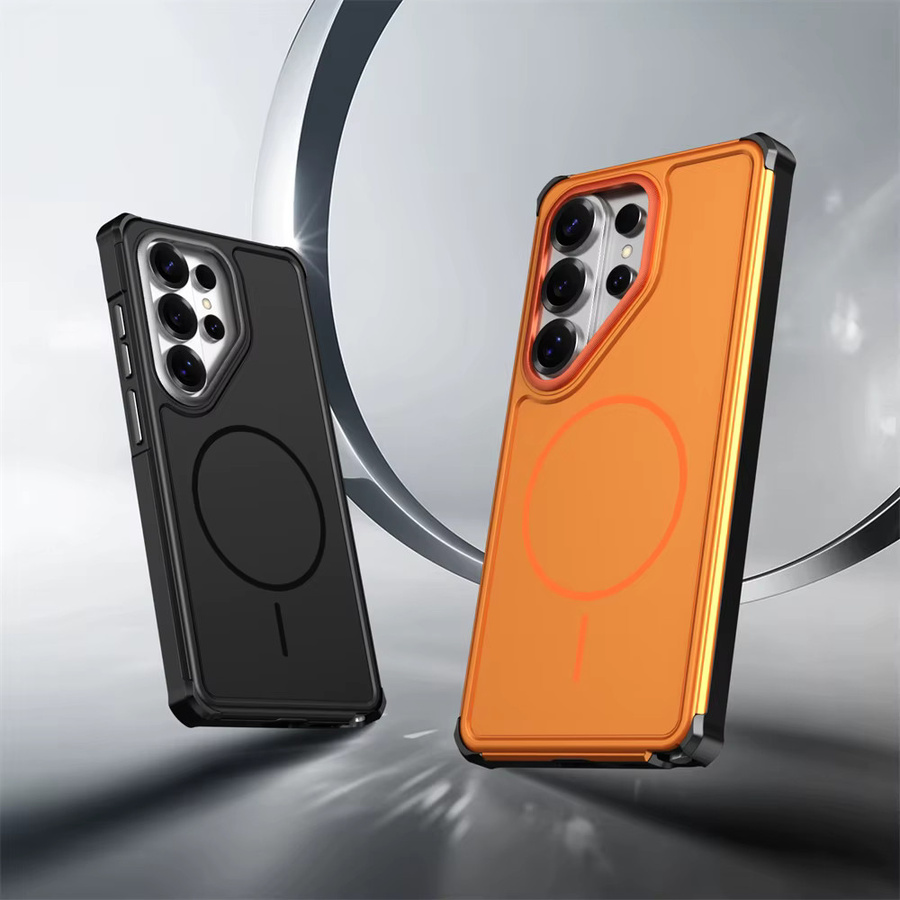 Xeber Armor Schutzhülle mit MagSafe-Magnetfunktion für Samsung Galaxy S26 Ultra S25 Edge S24 S23 Plus S24 FE in Silber und Orange - Bild 6