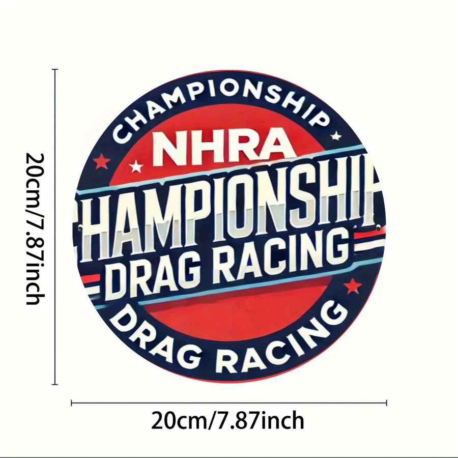 Potdemiel NHRA Championship Metall-Wandkunst – Rundes Aluminiumschild im Drag Racing Design mit Sternen, Farbe: Rot und Blau, Durchmesser: 20,3 cm - Bild 2