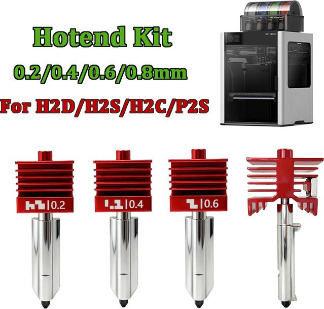 Bambu H2D Hotend-Kit mit gehärteten Stahl-Düsen (0,2/0,4/0,6/0,8 mm) für H2D H2S H2C A1 und A1mini - Bild 1