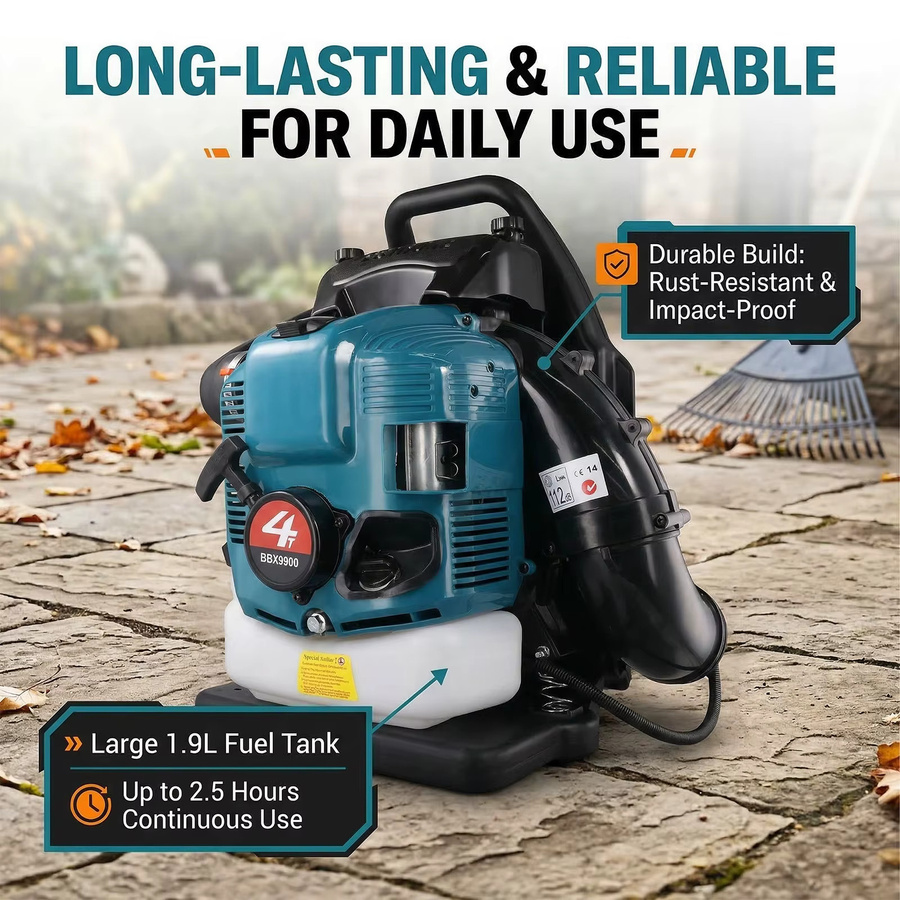 Podofo Benzin-Rucksack-Laubbläser 75,6 ccm 4-Takt mit 2,8kW und Anti-Vibrationsfunktion in Blau - Bild 2