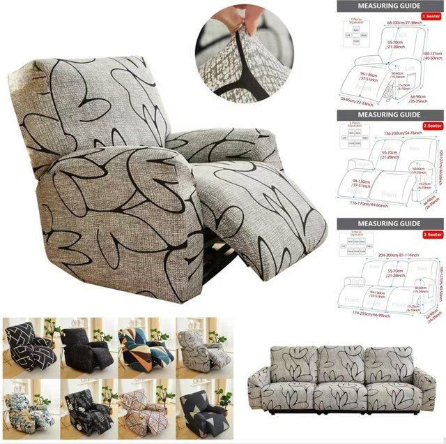 WAZIR Elastischer Sofabezug für Liegestühle und Relax-Sessel mit Grafikprint in Schwarz und Grau - Bild 1