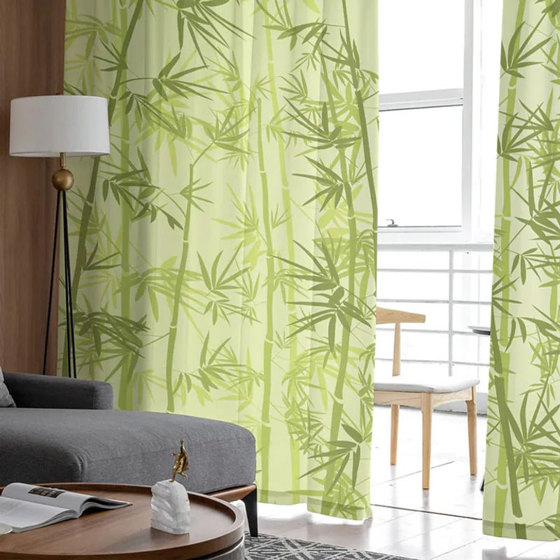 A Family Of Home Textiles Transparente Tüll-Vorhänge mit grünem Bambusblatt-Design, 2er-Set, Farbe: Grün/Transparent, Breite: 135 cm, Höhe: 114 cm - Bild 2