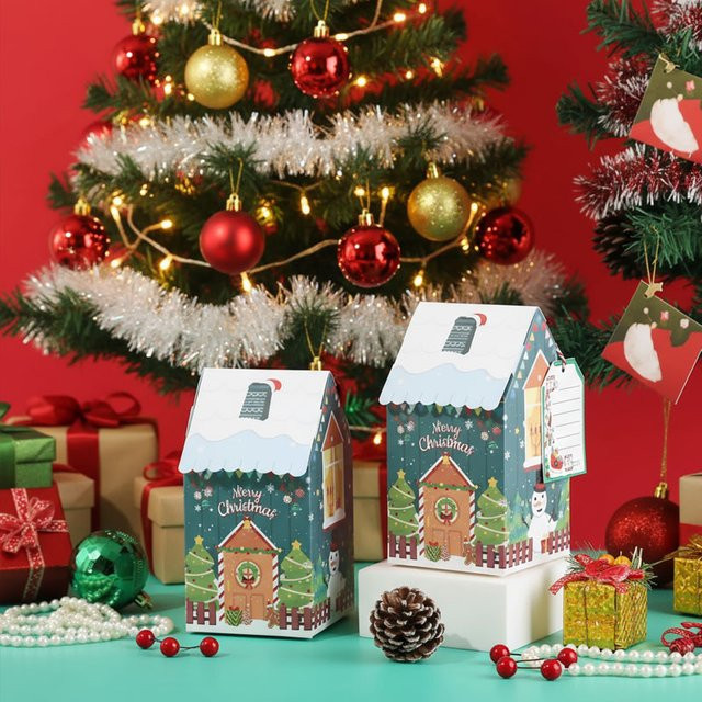 Weihnachtliche Geschenkverpackungen aus Papier in Form von Schneemännern und Lebkuchenhäusern für Süßigkeiten und Leckereien, Mehrfarbig - Bild 1