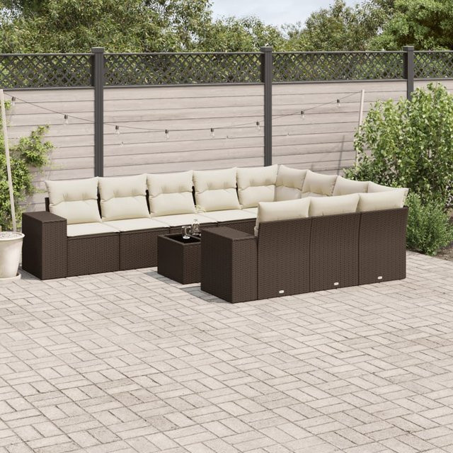 vidaXL 11-teilige Garten-Sofagarnitur aus Polyrattan mit Kissen in Braun - Bild 3