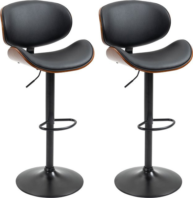 HOMCOM 2er-Set Barhocker aus Kunstleder und Stahl in Schwarz, höhenverstellbare Drehstühle mit Fußstützen für Küche und Esszimmer, B/T/H: 53 x 52 x 92-112 cm - Bild 1
