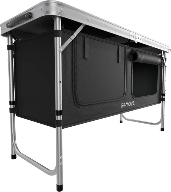 24MOVE Campingküche PRAIA faltbar aus Aluminium in Schwarz mit Arbeitsplatte und Staufächern, B/T/H: 120 x 70 x 47 cm - Bild 2