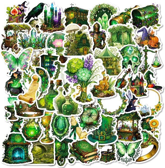 Magic Forest Witch Serie selbstklebende Doodle-Aufkleber für DIY Scrapbook und Notebook, Mehrfarbig, 56/112 Stück - Bild 1