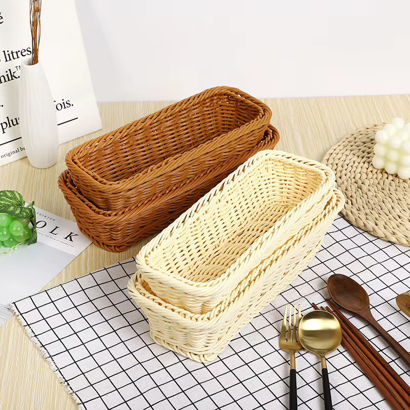 Handgewebter Rattan Aufbewahrungskorb für Küchengesteck und Brot in Beige und Braun, B/T/H: 30,0 x 30,0 x 12,0 cm - Bild 2