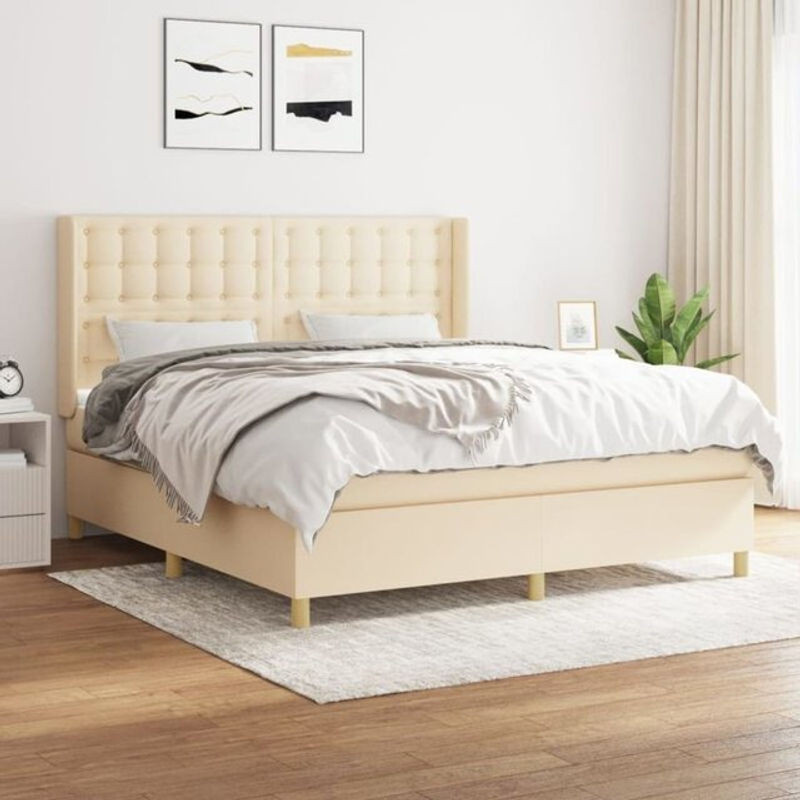vidaxl Boxspringbett mit Matratze aus Stoff in Beige und Weiß, B/B: 160 x 200 cm - Bild 1