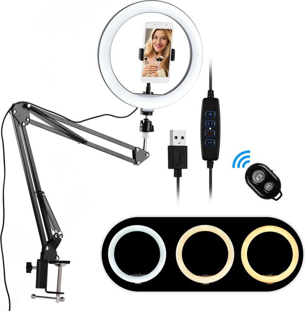 Andoer Mini LED Ringlicht 10 Zoll für Fotografie in Schwarz mit 3 Beleuchtungsmodi und USB-Anschluss - Bild 1