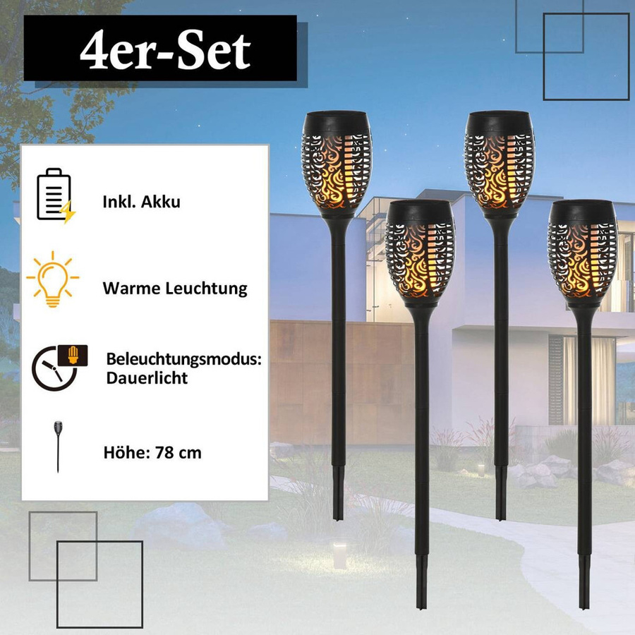 Outsunny Solarleuchten 4er-Set Schwarz aus Kunststoff mit LED und Erdspieß für Garten Balkon und Terrasse, Höhe: 72 cm, Durchmesser: 12 cm - Bild 4