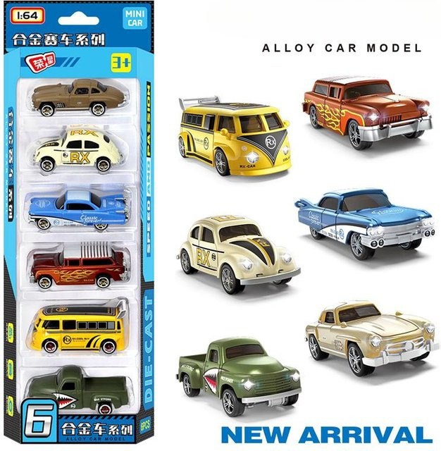 Linyi toy car Retro Rennwagen, 6-teiliges Set, 1:64, Metall, ab 14 Jahren - Bild 1