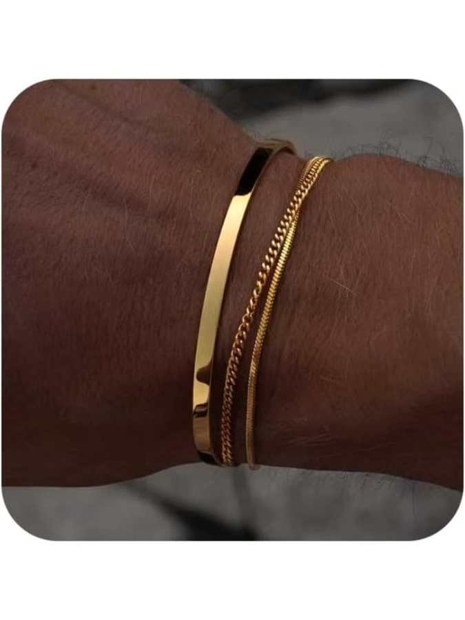 RUIYI Armband-Set, Edelstahl, Silber/14 Karat vergoldet, Herren - Bild 5