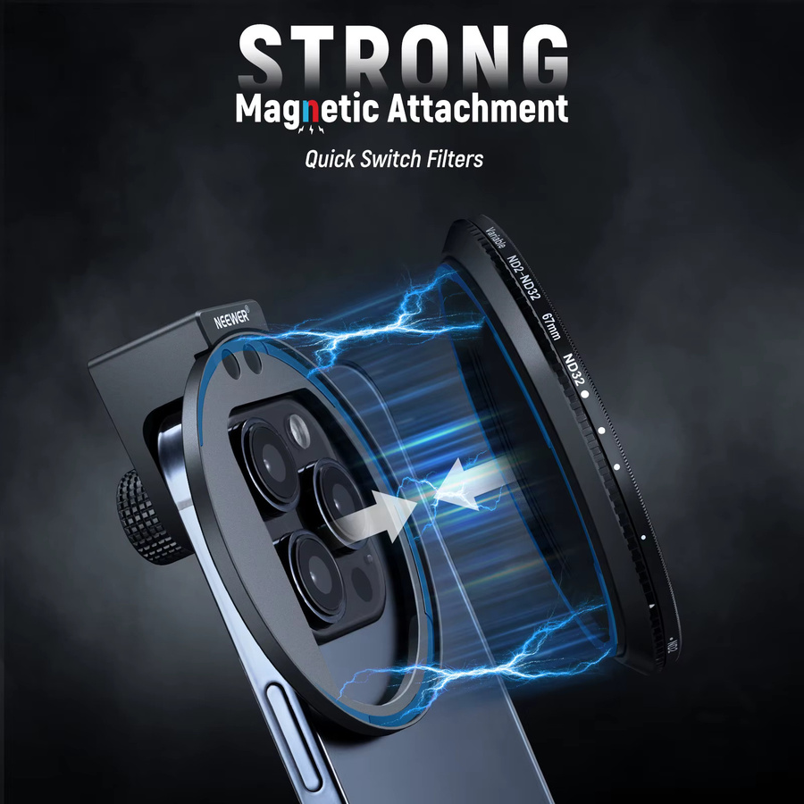 NEEWER Clip On 67 mm ND2-32 Magnetisches Telefonobjektiv-Filter-Set mit Magnetischem Adapterring in Schwarz für iPhone 15 Pro Max und Galaxy S22 - Bild 3