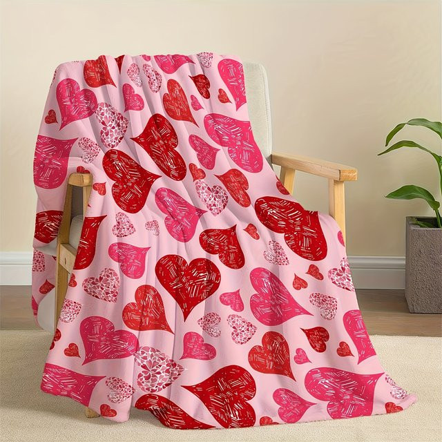 VIKAMA Valentinstag Liebeteppich in Pink, weiche Fleece-Decke als Sofadecke oder Zimmerschal - Bild 1