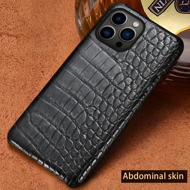 Luxus Handyhülle aus 100% echtem Krokodilleder für iPhone 11 bis 17 Pro Max in Schwarz, stoßfeste Rückabdeckung - Bild 1