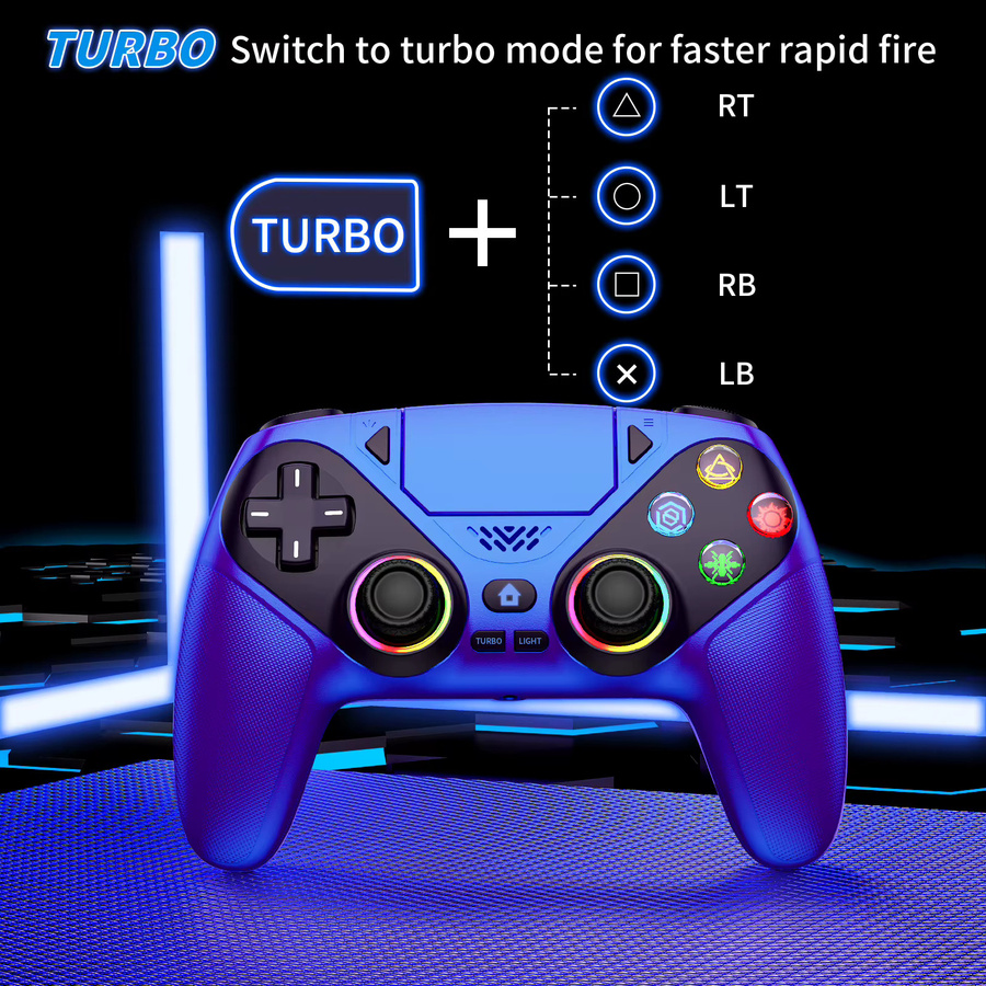 Bonacell Wireless-Controller mit RGB-Licht für PS5, PlayStation Pro, Slim und PC, Hall-Effekt-Gamepad in Grau mit Makro- und Turbo-Funktion ohne Drift-Effekt - Bild 6