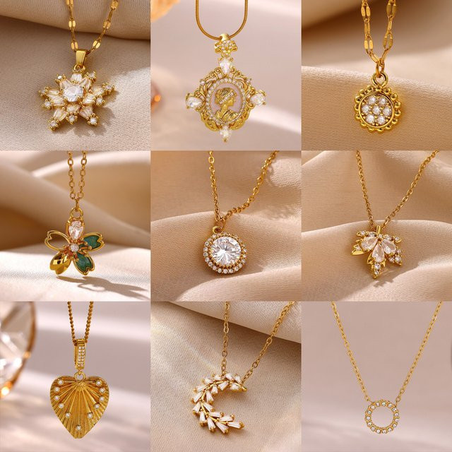 ETCAVCE Halskette, Edelstahl, Gold, Zirkonia, Kristall, Damen - Bild 1