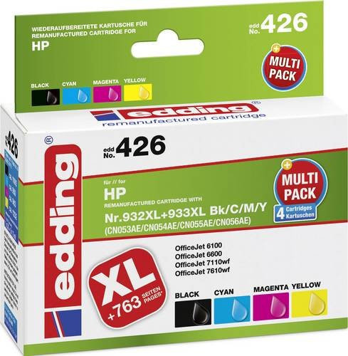 Edding Tintenpatronen Kombi-Pack kompatibel mit HP 932XL und 933XL in Schwarz, Cyan, Magenta und Gelb - Bild 1