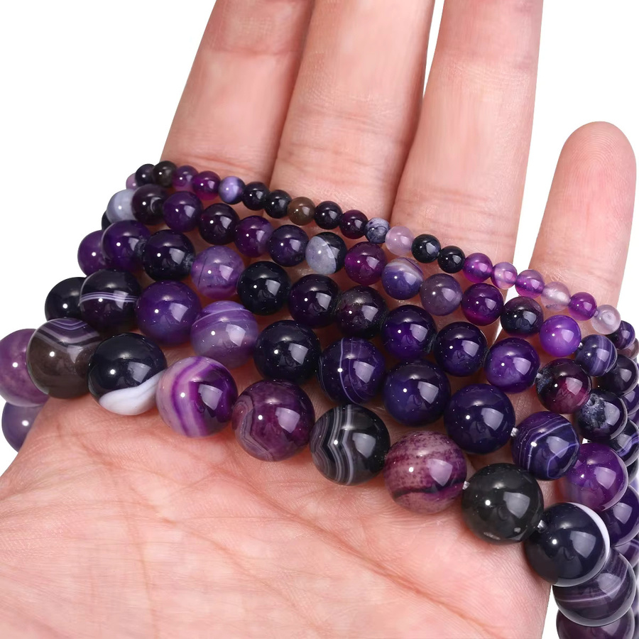 SANSWL Armband Halskette, Achat Perlen, Lila Gestreift, Bunt, Unisex - Bild 6