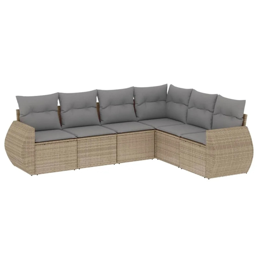 vidaXL 6-tlg Garten-Sofagarnitur in L-Form aus beigem Poly-Rattan mit Sitzkissen und Rückenkissen - Bild 2