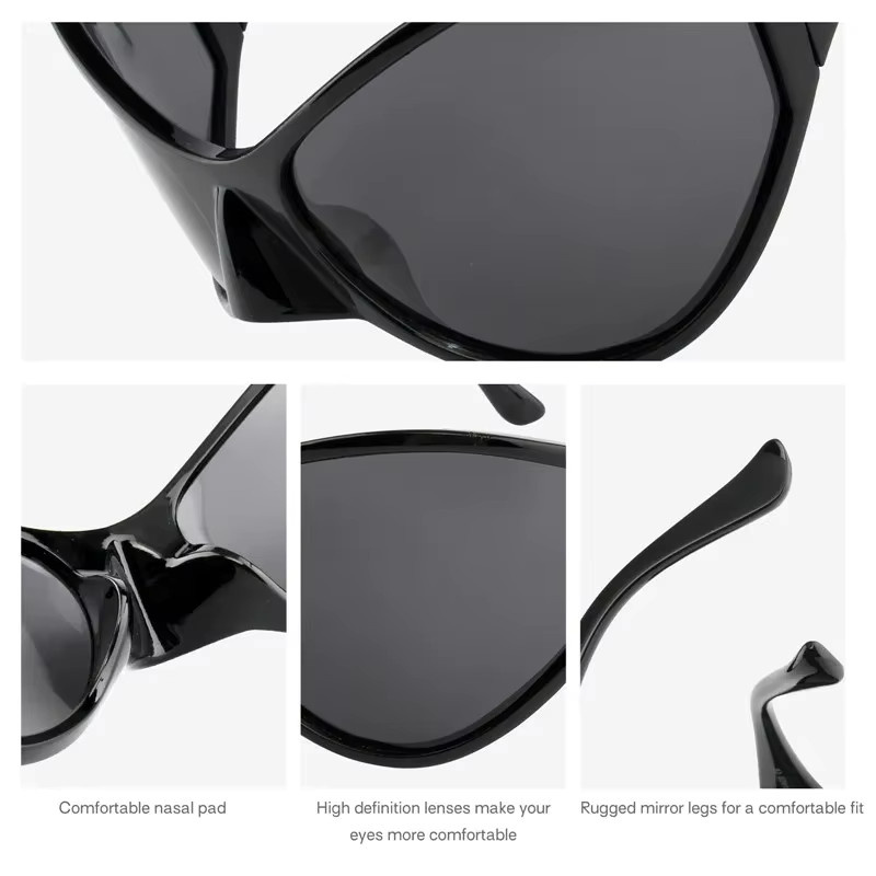 Kenbo Y2k Oversize Sonnenbrille, Vollrand, Schwarz Silber, Unisex, polarisiert - Bild 4