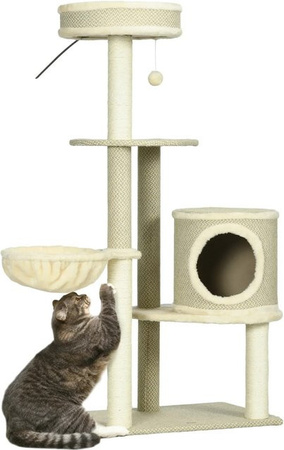 PawHut Kratzbaum mit Katzenhöhle, Hängematte und Spielzeug in Braun, Beige oder Weiß, Höhe: 124 cm