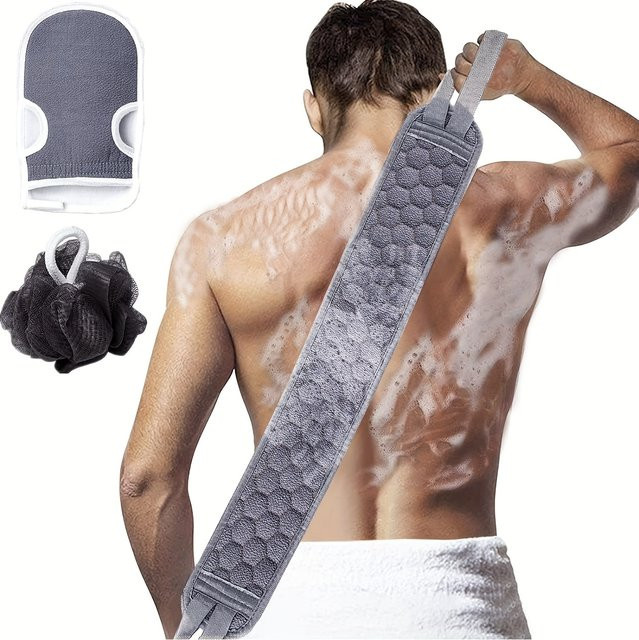 Peeling-Körperwäscher-Set mit Rückenwäscher, Badehandschuh, Duschbadeschwamm und Luffa, Unisex - Bild 1