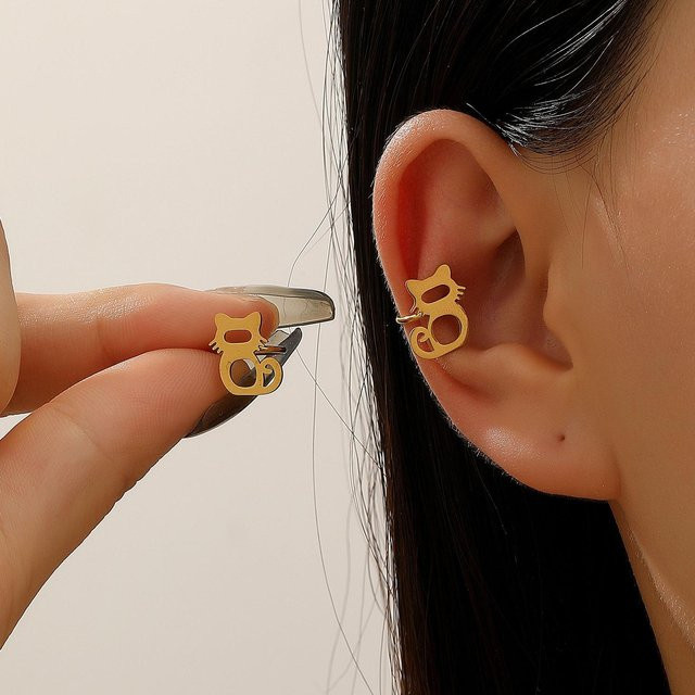 YULIN Clip-Ohrringe, Katze Hund Pfote, Edelstahl, Gold, Damen - Bild 1