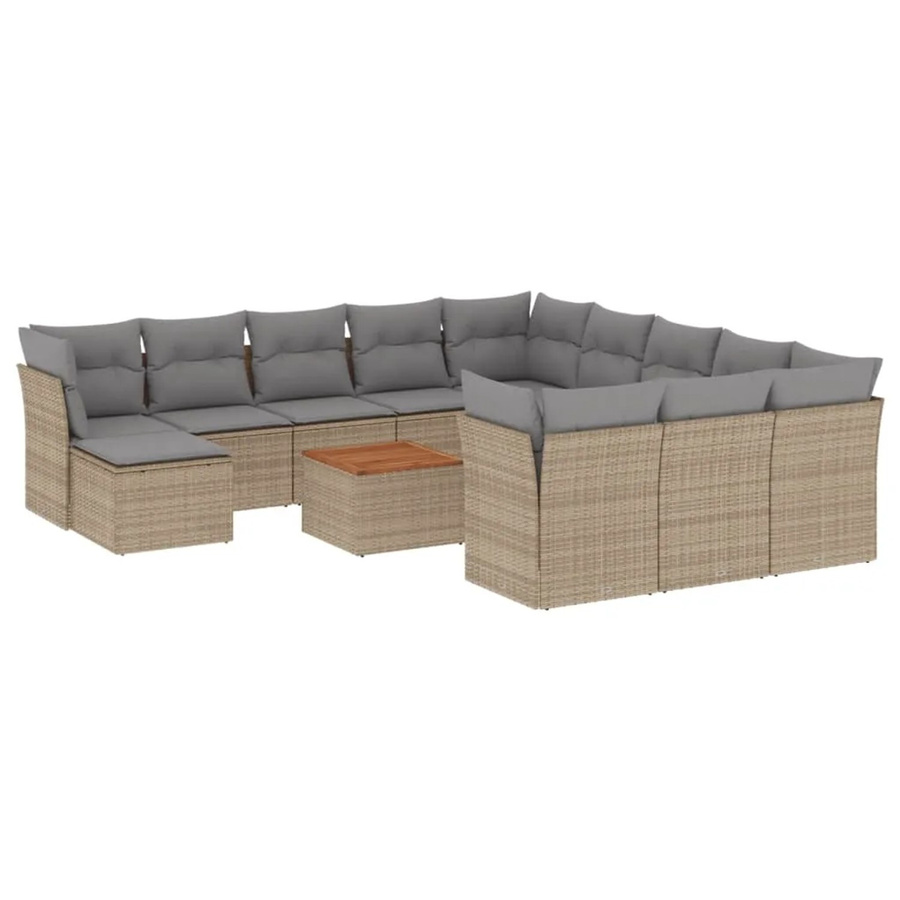 vidaXL 13-teilige Garten-Sofagarnitur in U-Form aus Polyrattan mit Kissen in Beige - Bild 2