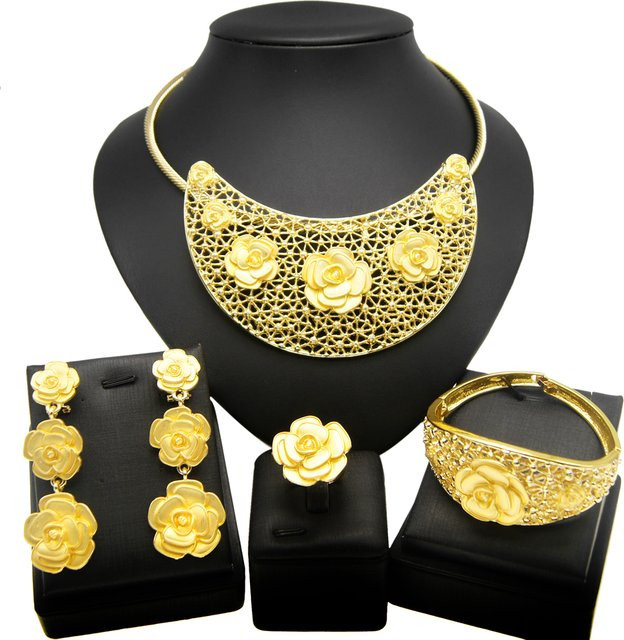 SYHOL Schmuckset Damen, Gold, Knospenanhänger, Blumenohrringe, Blumenarmband - Bild 1