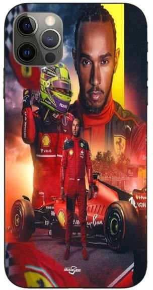 Maniacase iPhone 15 Pro Hülle Lewis Hamilton Scuderia Ferrari F1 Offiziell in Schwarz und Multicolour - Bild 1