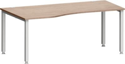 Schreibtisch MODENA FLEX Freiform mit 4-Fuß Quadratrohr in Eiche und Weißaluminium, B: 1800 cm, T: 1000/800 cm, H: 720-820 cm - Bild 1