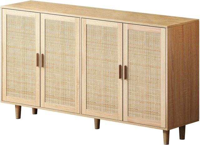 okwish Sideboard mit 4 Türen in Natur, Dekoratives Möbelstück für dein Schlafzimmer, B/T/H: 158 x 40 x 88 cm - Bild 1