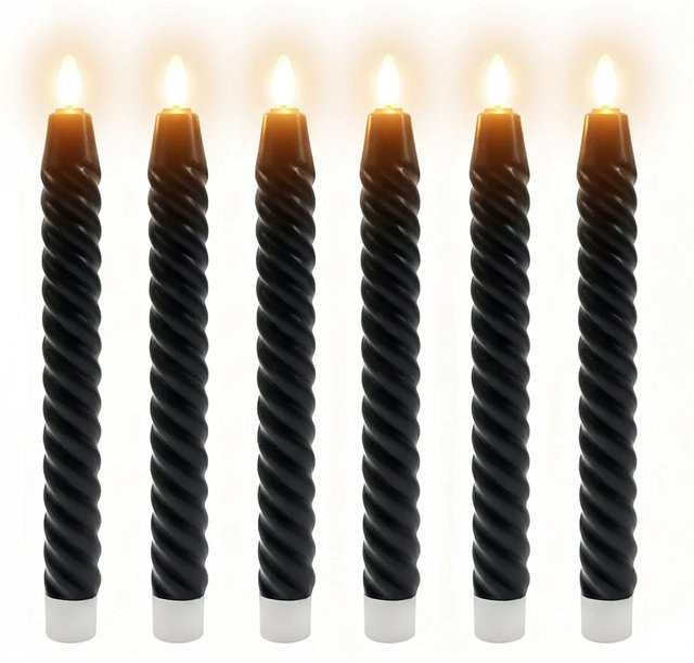 Relaxdays LED Stabkerzen 6er Set in Schwarz aus Echtwachs mit flackerndem Effekt und gedrehtem Design, Höhe: 25 cm, Durchmesser: 2,2 cm - Bild 1