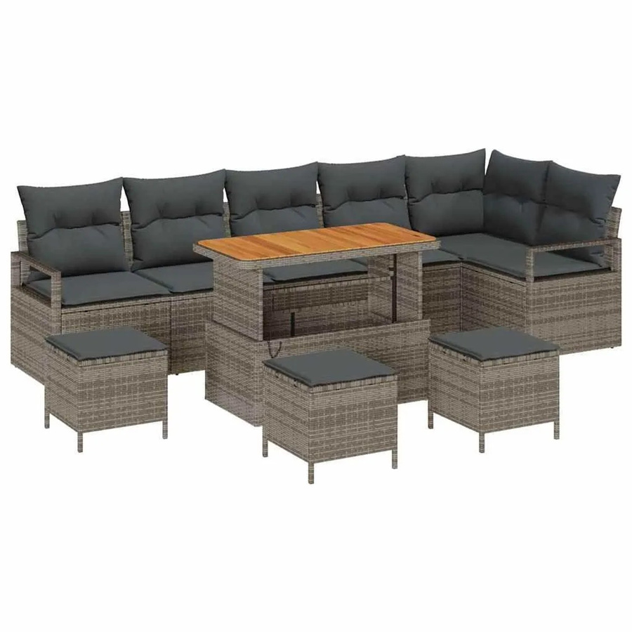 vidaXL Garten-Sofa-Set in L-Form mit 10 Teilen, Grau, inklusive Kissen und integriertem Stauraum - Bild 2