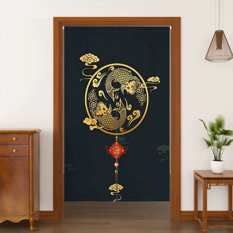 VIKAMA Türvorhang mit orientalischem Grafikdesign und Tiermotiven in Schwarz, blickdicht - Bild 2