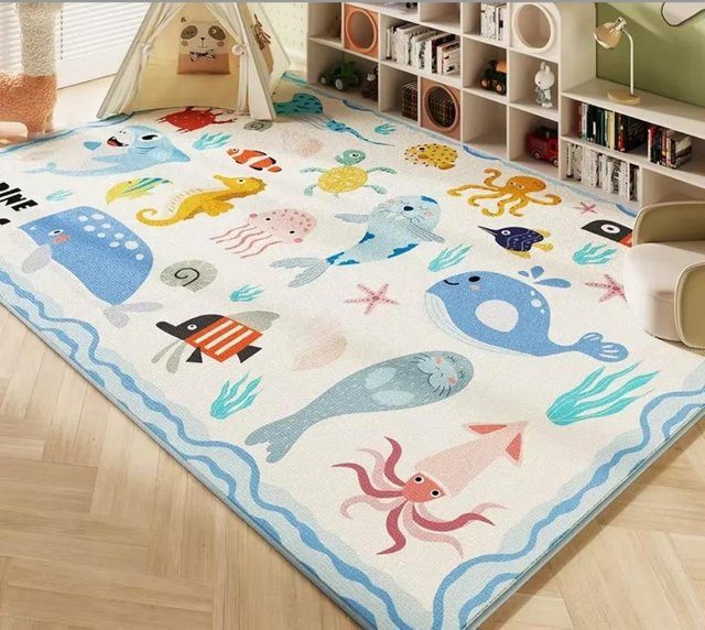 Karpetti Kinderteppich mit Cartoon-Weltkarte und Unterwasserwelt sowie Weltraumdesign, Waschbar und Rutschfest, B/B: 80 x 120 cm, Mehrfarbig - Bild 1
