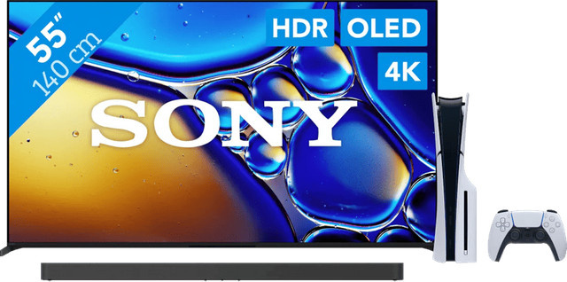 Sony Bravia 8 II 4K QD-OLED Fernseher 55 Zoll mit Sony Bravia Theatre Bar 9 Soundbar in Schwarz und PlayStation 5 - Bild 1