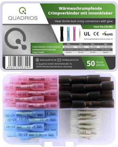 Quadrios 23C495 Stoßverbinder 0.3mm² bis 4mm² in Weiß, Rot, Blau und Schwarz, 50 Stück - Bild 1