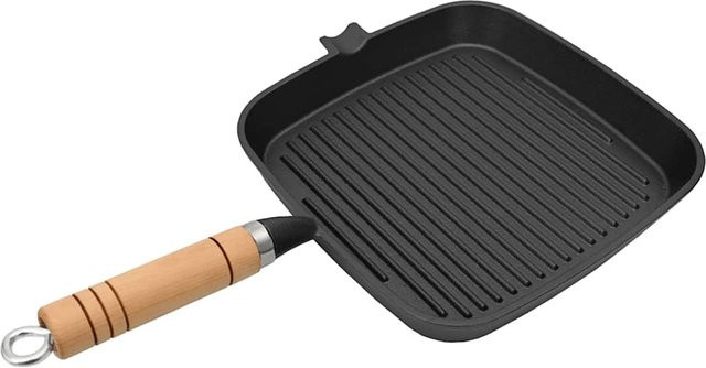 vidaXL Grillpfanne aus Gusseisen mit Holzgriff und Ausgießer, Schwarz, B/T/H: 20 x 20 cm - Bild 1