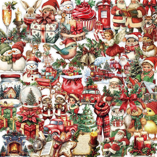 Charile Vintage Weihnachten Santa Claus Aufkleber, transparent, multicolor, 10-teiliges Set - Bild 1