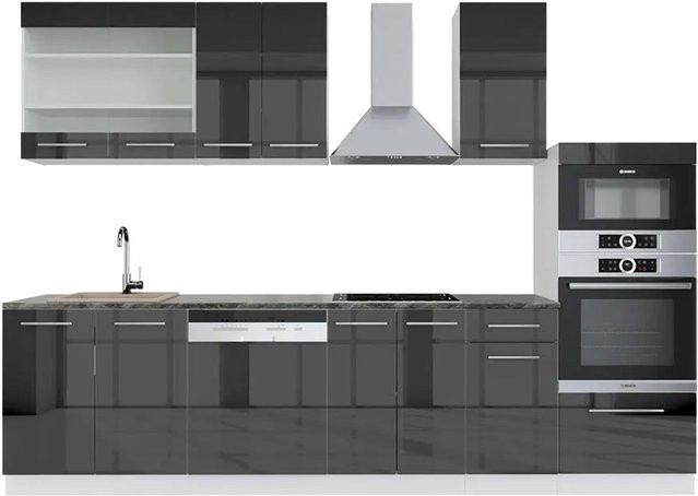 Vicco Fame-Line Küchenzeile in Anthrazit Hochglanz und Weiß mit Hochschrank, Breite: 300 cm - Bild 1